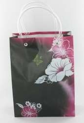 Geschenkt&uuml;te / Tragetasche Schwarz/Rosa/Wei&szlig;e Blume Large (12 Stk.)