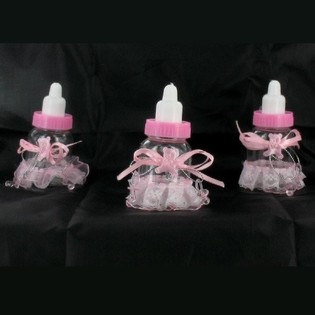 PINK DEKO WASSERFLASCHE mit R&uuml;schen (6 Stk.)