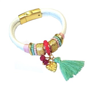 Ibiza Armband Weiß mit Quaste & Herz-Anhänger (1 Stk.)
