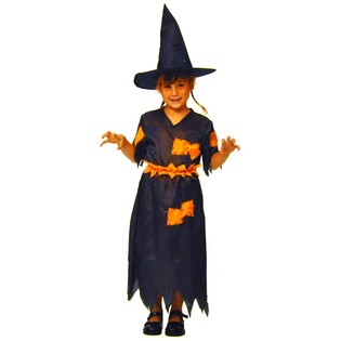 WITCH DRESS ORANGE / SCHWARZ KINDER - SIZE 110