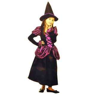 Hexenkost&uuml;m Schwarz/Lila f&uuml;r Kinder - Gr&ouml;&szlig;e L