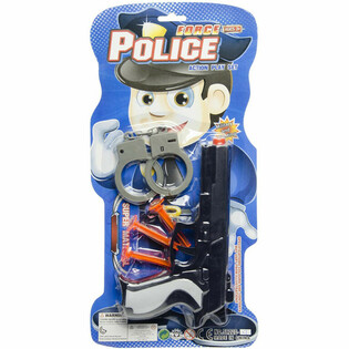 POLIZEI-SET AUF KARTE - PISTOLE MIT 3 SAUGN&Auml;PFEN & HANDSCHELLEN (6 Stk.)