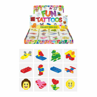 FUN TATTOOS - MODELL: BAUSTEINE, Jede Packung 12x Tattoos IM DISPLAY (48 Stk.)