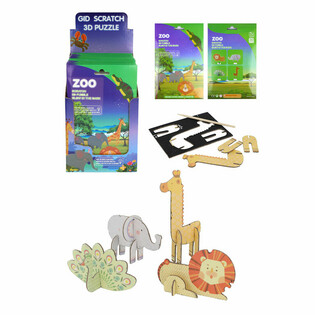 3D Kratz-Puzzle Zootiere (Display mit 18 St&uuml;ck)