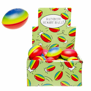 REGENBOGEN-RUGBYB&Auml;LLE IM DISPLAY (24 Stk.)