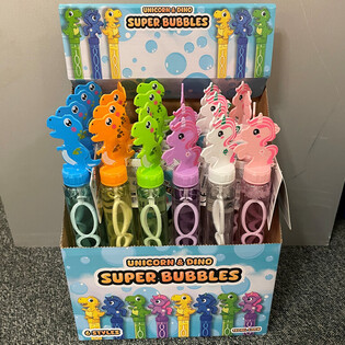 Einhorn & Dinosaurier Seifenblasenst&auml;be - 120ml - 24 St&uuml;ck